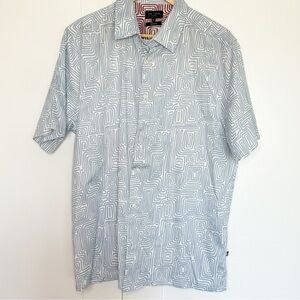 TED BAKER LONDON Linear Drawn Short Sleeve Button Up Shirt 5 XL blue cotton